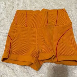 Aerie High Waist Orange Ribbed Shorts
